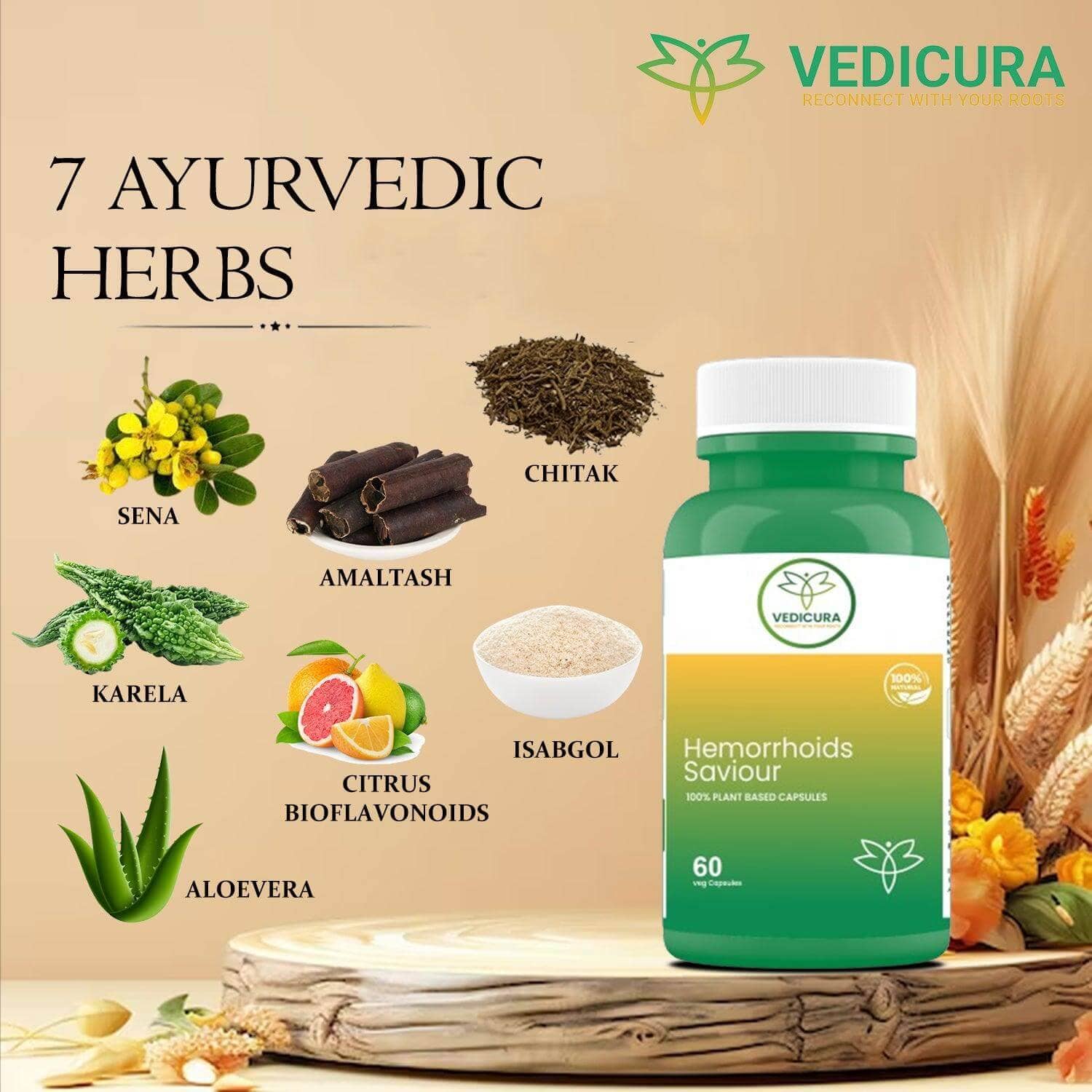 Hemorrhoids Saviour: Gentle Wellness Formula for Digestive and Comfort Support - 60 Capsules - VEDICURA